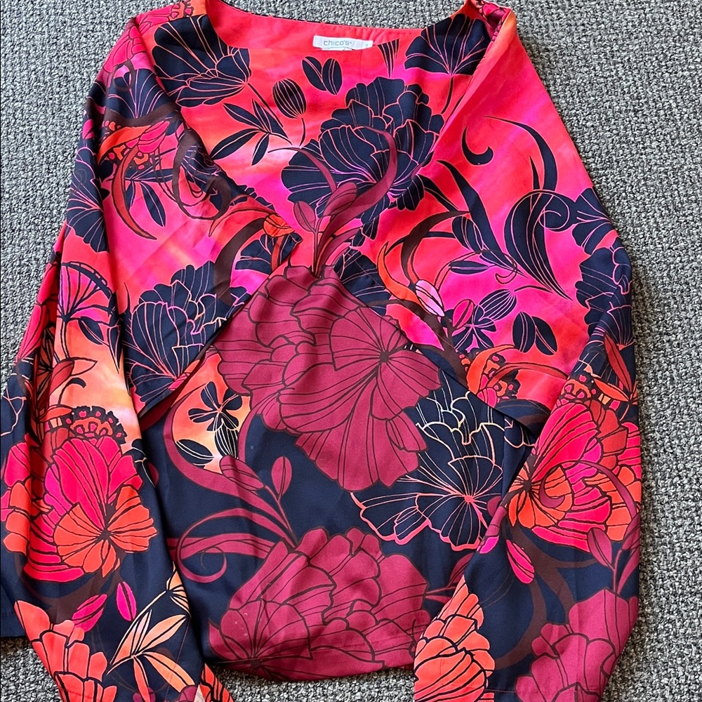 Chico's Vibrant Pink and Black Floral Blouse